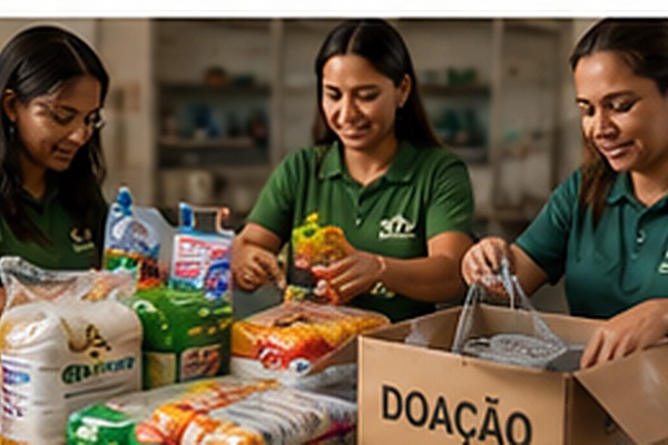 Voluntários organizando ação de arrecadação de alimentos