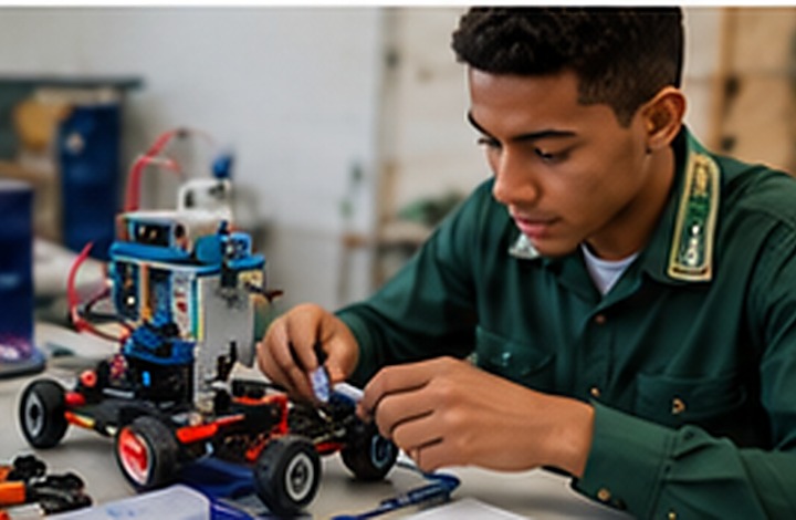 Jovem participando de atividade de robótica e tecnologia